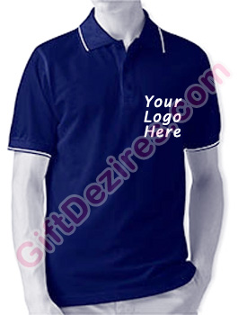 Designer Navy Blue and White Color T Shirts With Company Logo